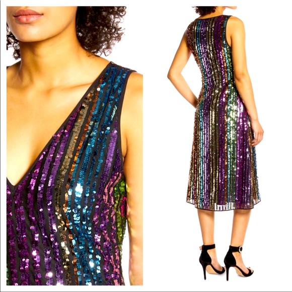 New Halogen sequin rainbow long dress size - Picture 1 of 13